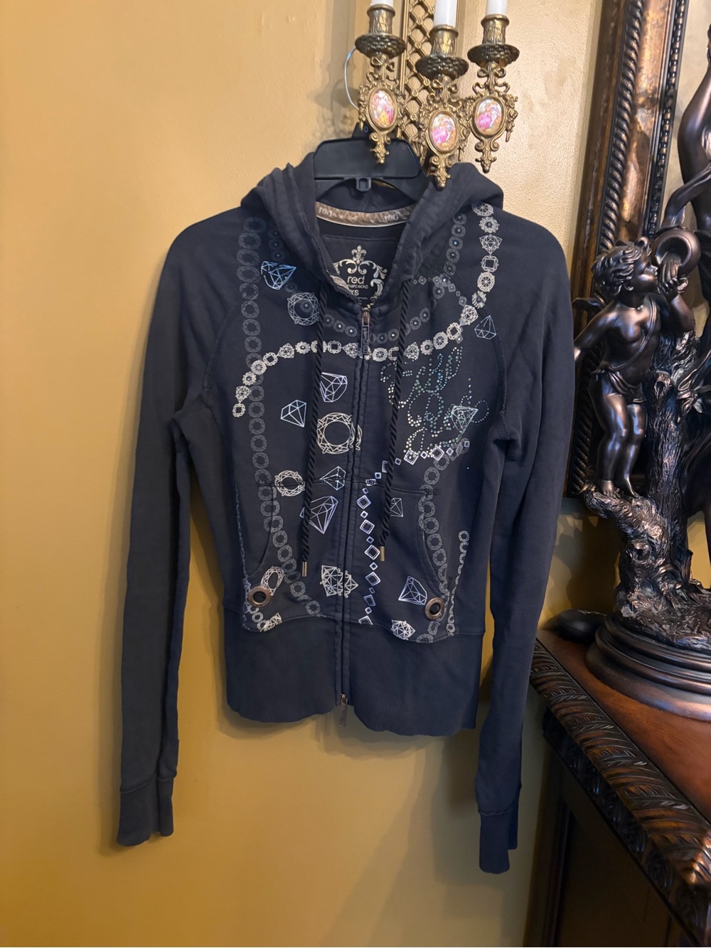 Marc Ecko Black Hoodie with Gold Fleur-de-Lis Print